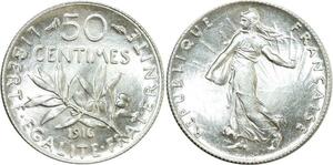 O8871 France 50 Centimes Semeuse 1916 Argent FDC !! Un Bijou !!! ->M offre