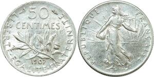 O8876 France 50 Centimes Semeuse 1907 Argent ->Make offer