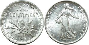 O8879 France 50 Centimes Semeuse 1912 Argent FDC ->Make offer