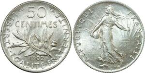 O8880 Finest France 50 Centimes Semeuse 1902 Argent SPL PCGS MS64 !!!!!!
