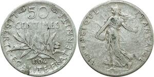 O8883 France 50 Centimes Semeuse 1904 Argent ->Make offer