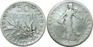 O8884 France 50 Centimes Semeuse 1905 Argent ->Make offer