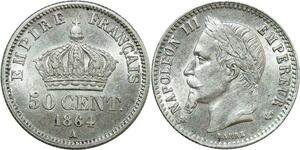 O8888 Rare France 50 Centimes Napoléon III 1864 A Paris Argent Silver FDC