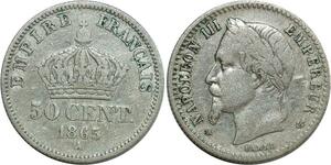 O8893 France 50 Centimes Napoléon III 1865 A Paris Argent Silver ->Make offer