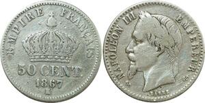 O8895 France 50 Centimes Napoléon III 1867 K Bordeaux Argent ->M offre