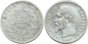 O8900 Rare France 50 Centimes Napoléon III 1853 A Paris Argent Silver