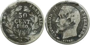 O8901 France 50 Centimes Napoléon III 1860/50 A Paris Argent Silver