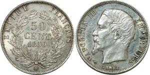 O8902 Rare France 50 Centimes Napoléon III 1859 BB Strasbourg SPL +++ FDC