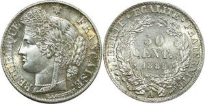 O8909 Rare France 50 Centimes Cérès 1888 A Paris Argent FDC ->Make offer