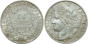 O8914 France 50 Centimes Cérès 1872 A Paris Argent ->Make offer