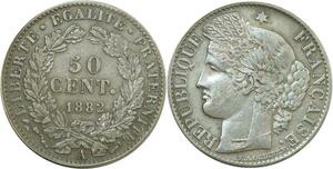 O8916 France 50 Centimes Cérès 1882 A Paris Argent ->Make offer
