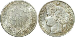 O8917 Rare France 50 Centimes Cérès 1881 A Paris Argent FDC ->Make offer