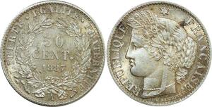 O8919 Rare France 50 Centimes Cérès 1887 A Paris Argent FDC ->Make offer