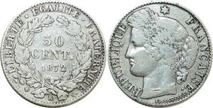 O8920 France 50 Centimes Cérès 1872 K Bordeaux Argent ->Make offer