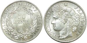 O8922 Rare France 50 Centimes Cérès 1895 A Paris Argent FDC ->Make offer