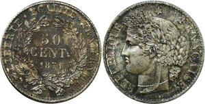 O8925 Rare France 50 Centimes Cérès 1871 A Paris SPL ++ PCGS MS64