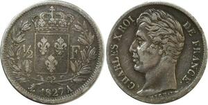 O8932 France 1/2 Franc Charles X 1827 A Paris Argent ->Make offer