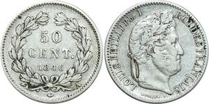 O8933 France 50 Centimes Louis-Philippe 1846 A Paris Argent ->Make offer