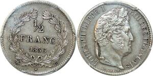 O8938 France Très Rare 1/2 Franc Louis-Philippe 1836 BB PCGS AU SUP