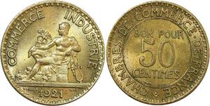 O8950 France 50 Centimes Chambre de Commerce 1921 SPL ->Make offer
