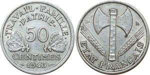 O8956 France 50 Centimes Françisque Bazor 1943 B Beaumont le Roger TTB+