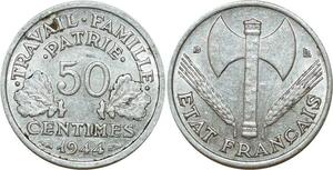 O8958 France 50 Centimes Françisque Bazor 1944 B Beaumont le Roger SUP+