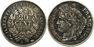 O8965 Rare France 20 Centimes Cérès 1850 A Paris Oreille Basse Argent SPL+