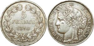 O8970 Rare 5 France Cérès Sans Légende 1870 A Paris Argent TTB+
