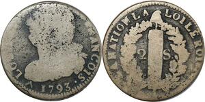 O8974 Rare France 2 Sols Louis XVI François 1793 R Orléans ss lettre atelier ->M offre