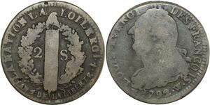 O8978 France Constitution 2 Sols Louis XVI François An 4 1792 W Lille