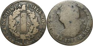 O8979 France Constitution 2 Sols Louis XVI François An 4 1792 R Orléans
