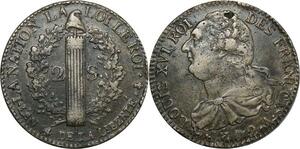 O8982 RareFrance  Constitution 2 Sols Louis XVI François An 4 1792 A Paris TTB+
