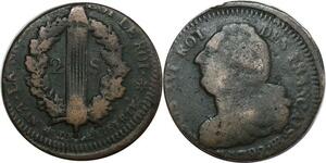 O8986 France Fauté 2 Sols Louis XVI Francais An 4 1792 BB Strasbourg décentrée