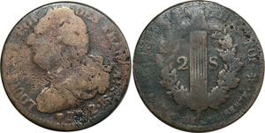 O9005 France Constitution 2 Sols Louis XVI François 1792 BB Strasbourg ->Make offer