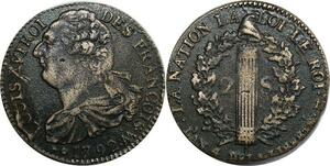 O9006 Très Rare France Inedit 2 Sols Louis XVI An 4 1792 (point ) AA Qualité !!