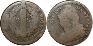 O9011 France Fauté 2 Sols Louis XVI Francais An 4 1792 BB Strasbourg Décentré