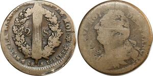 O9016 RareFrance  Fauté 2 Sols Louis XVI Francais 1792 Décentré + LIBERTK