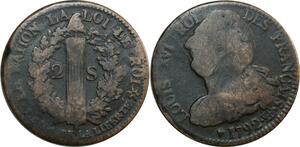 O9020 France Constitution 2 Sols Louis XVI Francais An 4 1792 BB Strasbourg ->M offre