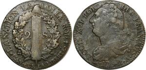 O9026 Rare France Constitution 2 Sols Louis XVI François An 4 1792 A Paris TTB !!!