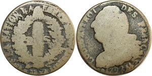 O9032 France Rare Fauté 2 Sols Louis XVI François 1792 AA Metz Double Frappe