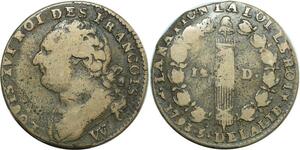 O9055 Rare France Constitution 12 Deniers Louis XVI François An 5 1793 V V Lille
