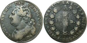 O9057 Rare France 12 Deniers Louis XVI François An 4 1792 D. Dijon Qualité