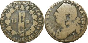 O9058 Rare France 12 Deniers Louis XVI François An 4 1792 I. Clermont-ferrand