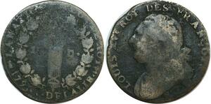 O9069 Rare France Constitution 12 Deniers Louis XVI François sans "an" 1793 T Nantes