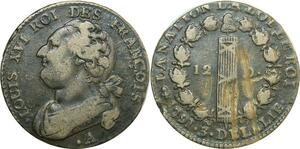 O9070 France Constitution 12 Deniers Louis XVI François 3 1791 A Couvent Barnabites