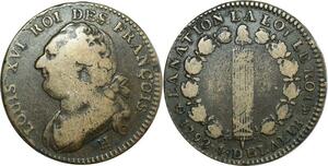 O9105 France Constitution 12 Deniers Louis XVI François An 4/3 1792 H La Rochelle