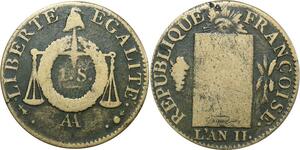 O9111 Inedit ?? France Convention Un Sol aux balances Louis XVI An II AA Metz sans date