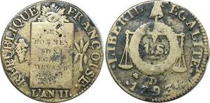 O9112 Rare France Convention Un Sol aux balances Louis XVI Françoise An II 1793 D. Dijon