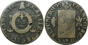 O9115 France Convention Un Sol aux balances Louis XVI Françoise An II 1793 D Lyon ->M offre