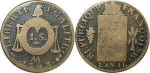 O9116 France Convention Un Sol aux balances Louis XVI Françoise An II 1793 AA Metz ->M offre